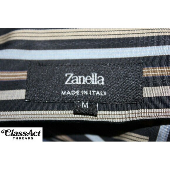 Zanella Mens Shirt Multi Color Striped Button Down Cotton Modern Point Italy M - Picture 7 of 8